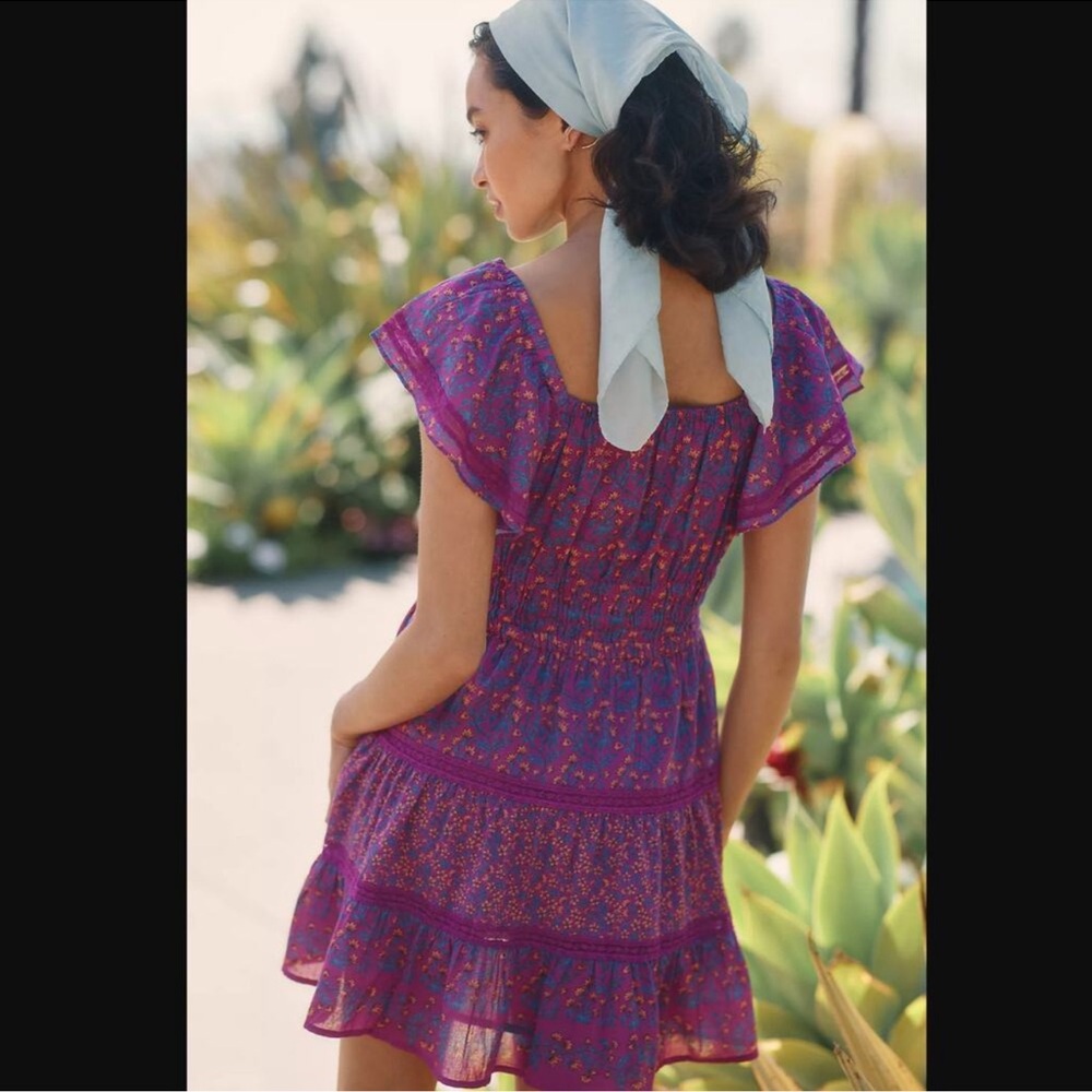NWT Anthropologie Roller Rabbit Purple Pink Floral Mini Dress - Picture 3 of 11